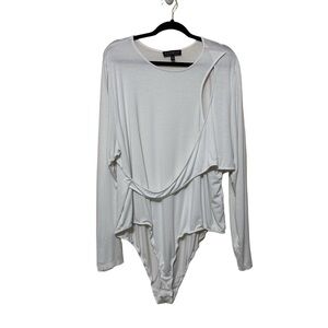Eloquii Faux Wrap Cut Out Plus Size Long Sleeve Bodysuit Women 26/28 White